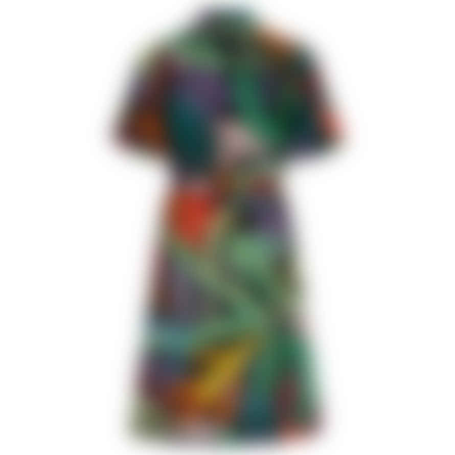 120% Lino Short Sleeve Printed Dress in Jungle