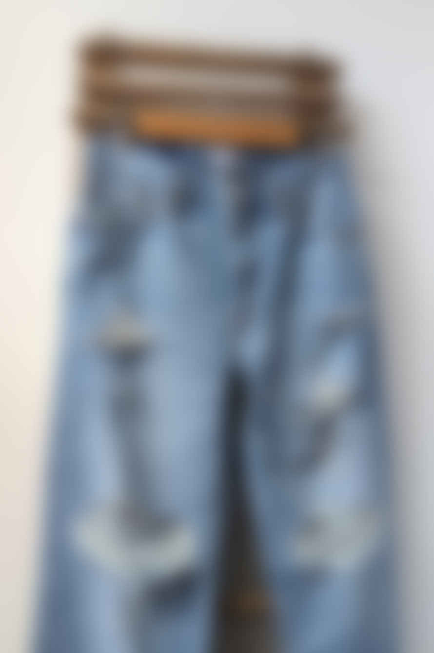 Re/Done Long Indigo Loose Ripped and Faded Jeans