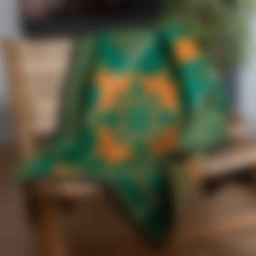 South Africa Small Khotso Traditional Basotho Blanket 'green & Orange Cards'