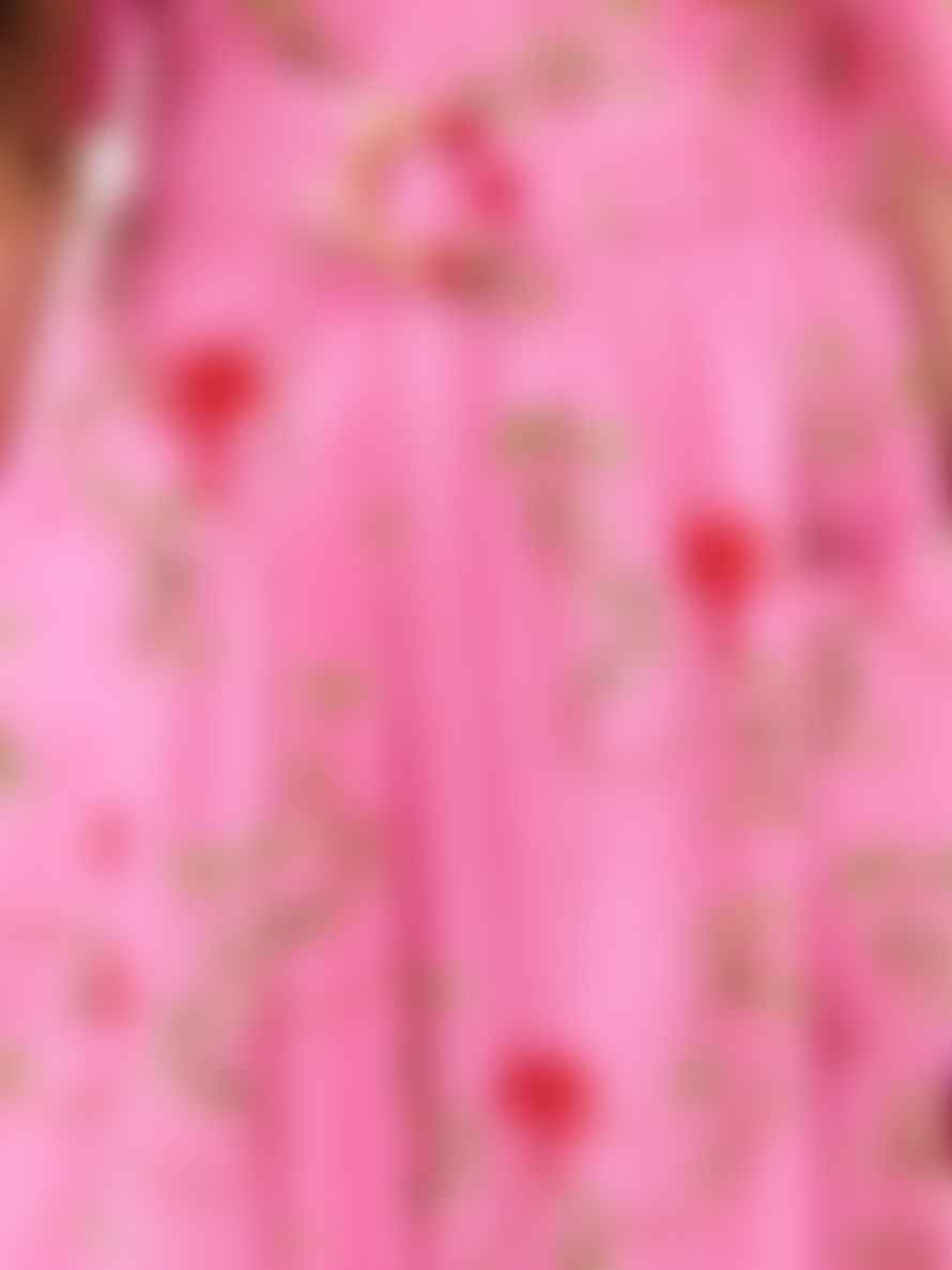Hayley Menzies Pink Birds of Utopia Embroidered Kimono Sleeve Cotton V Neck Maxi Dress