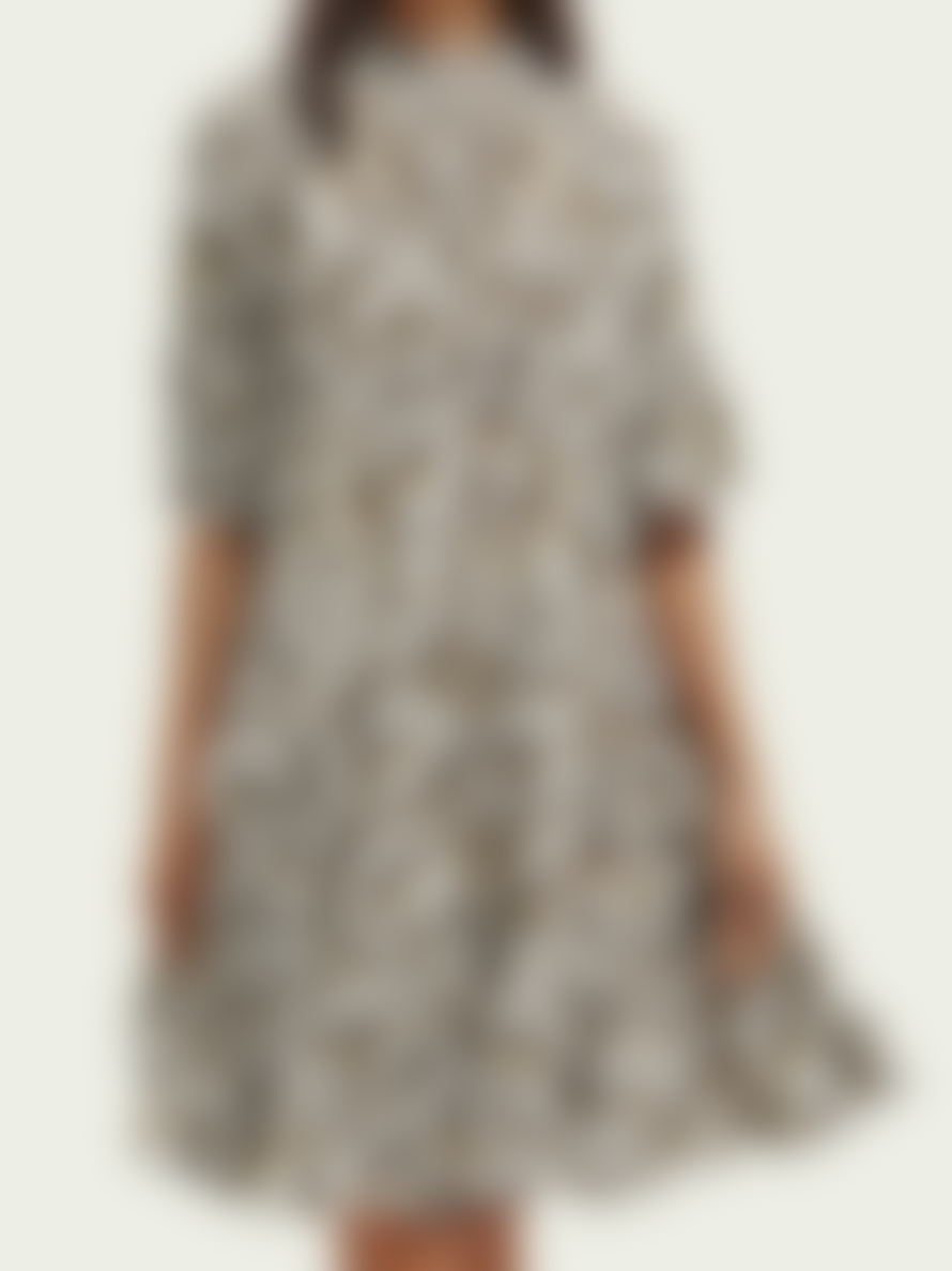 Scotch & Soda Ruffle-sleeved Tiered Mini Dress - Army Ikat