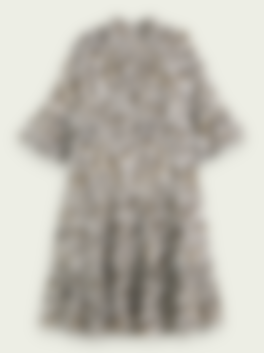 Scotch & Soda Ruffle-sleeved Tiered Mini Dress - Army Ikat