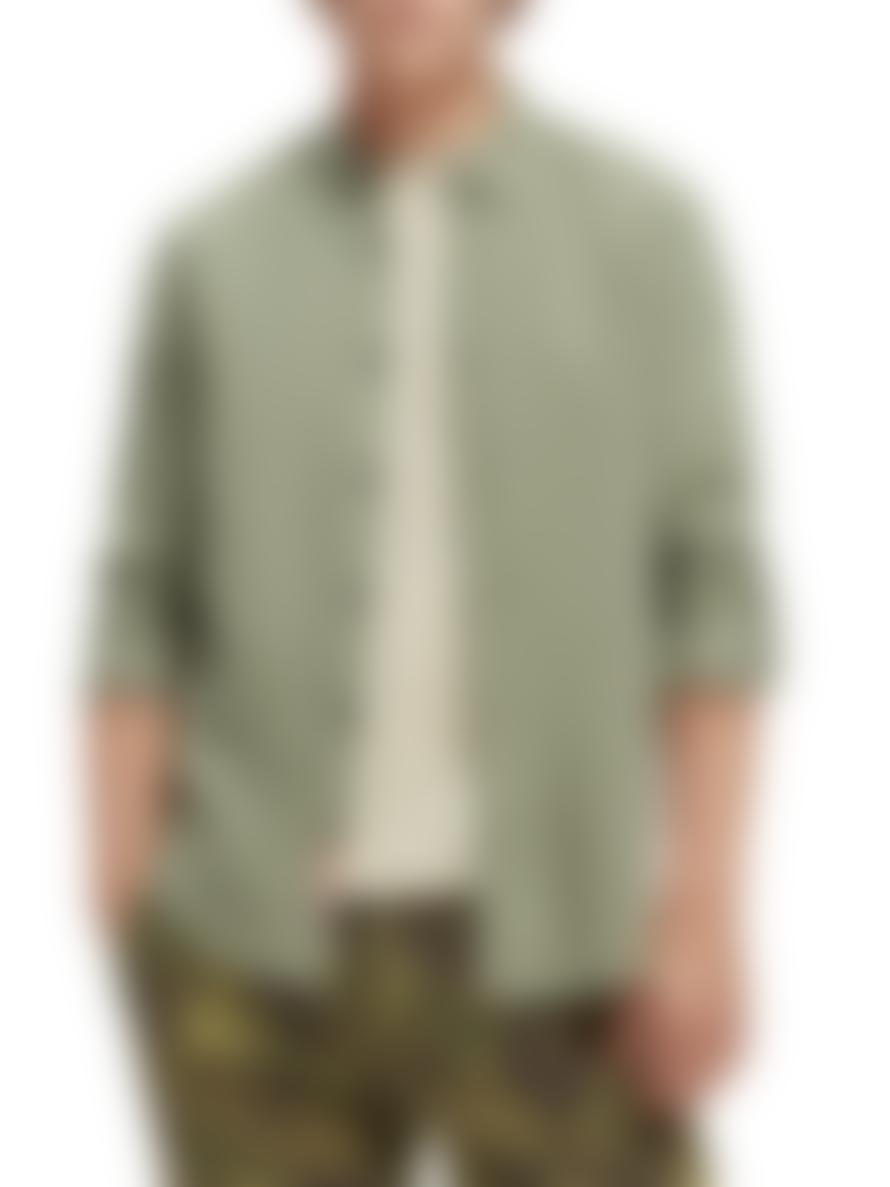 Scotch & Soda Army Green Linen Shirt with Roll Up