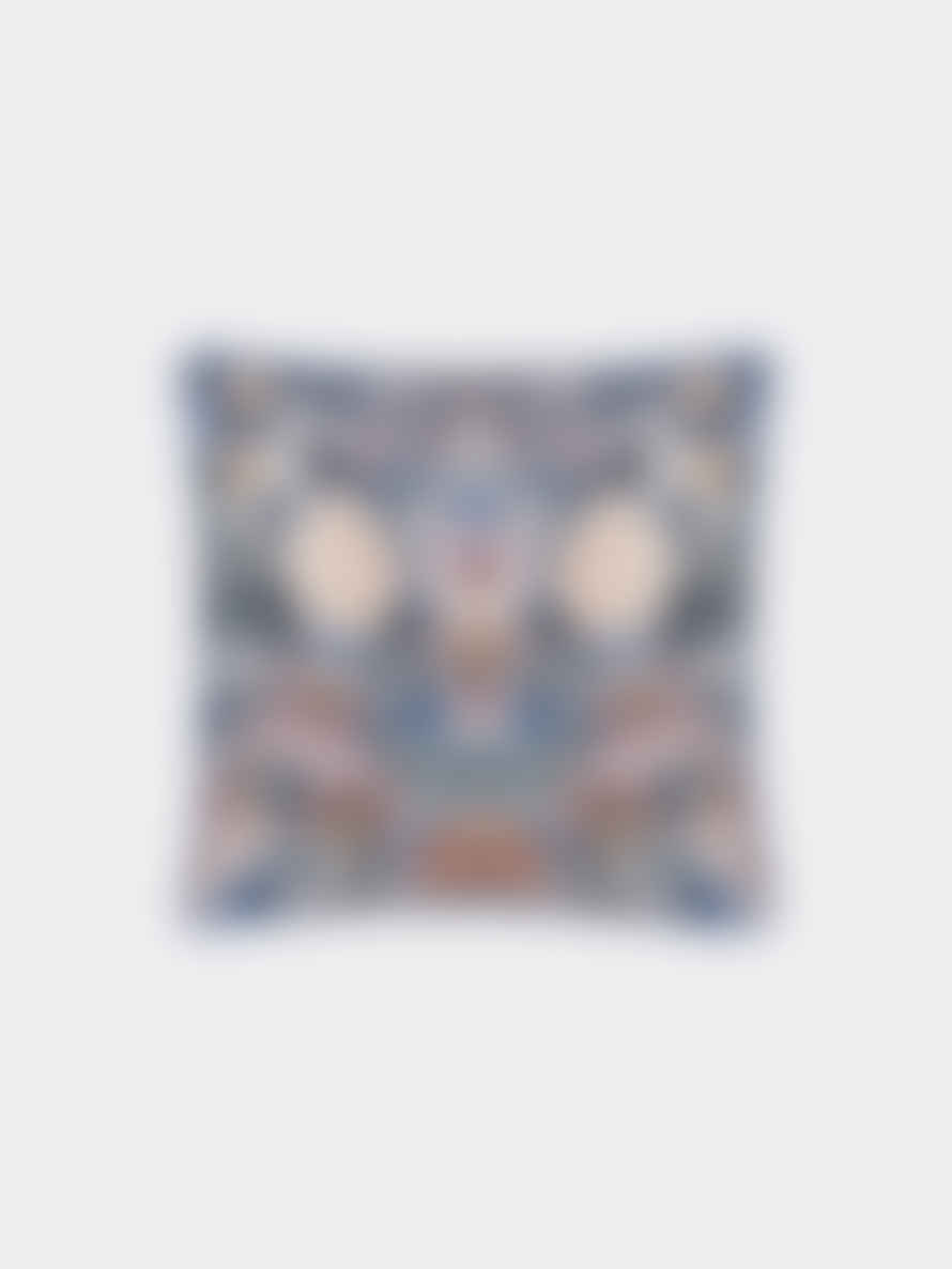Designers Guild Ikebana Damask Slate Blue Cotton Cushion with Feather Filling