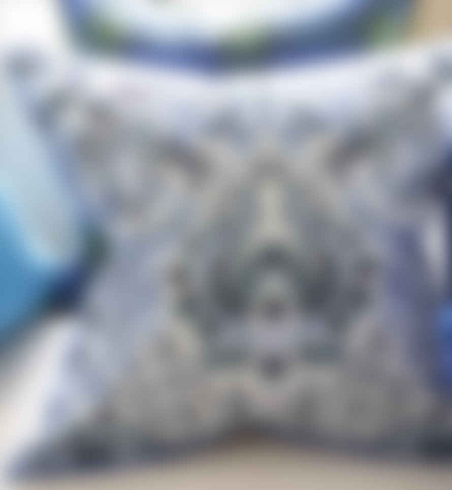 Designers Guild Ikebana Damask Slate Blue Cotton Cushion with Feather Filling