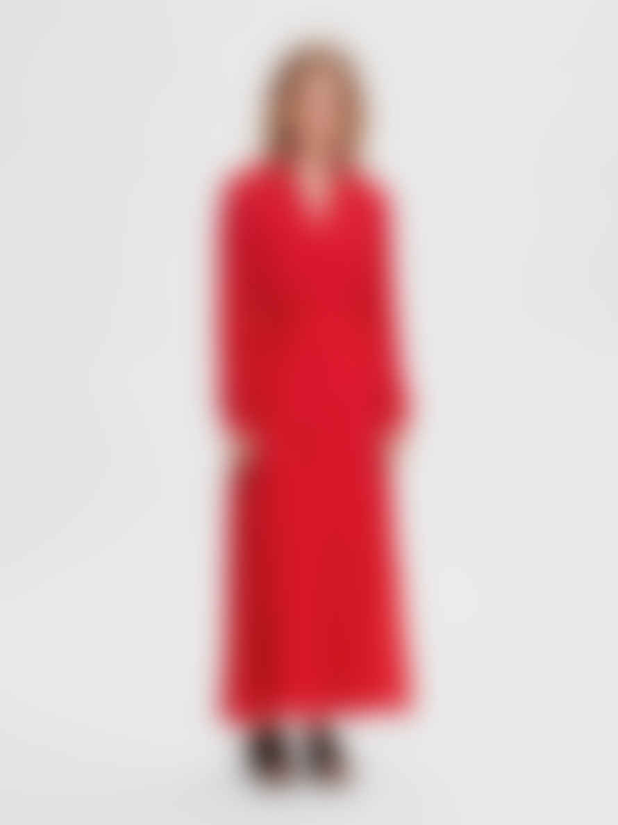 Selected Femme Ski Patrol Red Darcie Pleated Maxi Dress