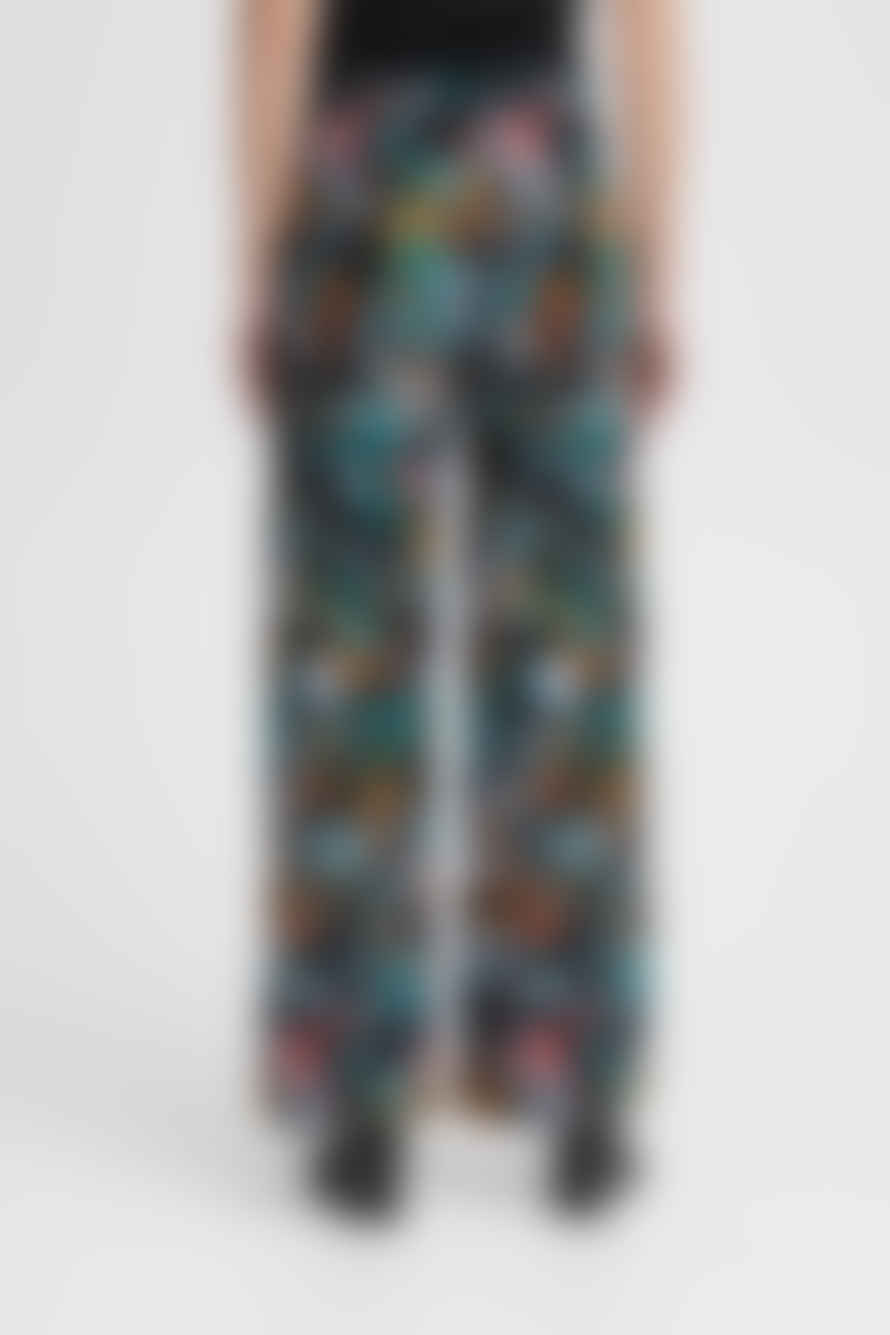 ICHI Kate Print Wide Leg Trousers multi Collage Flower 20119446