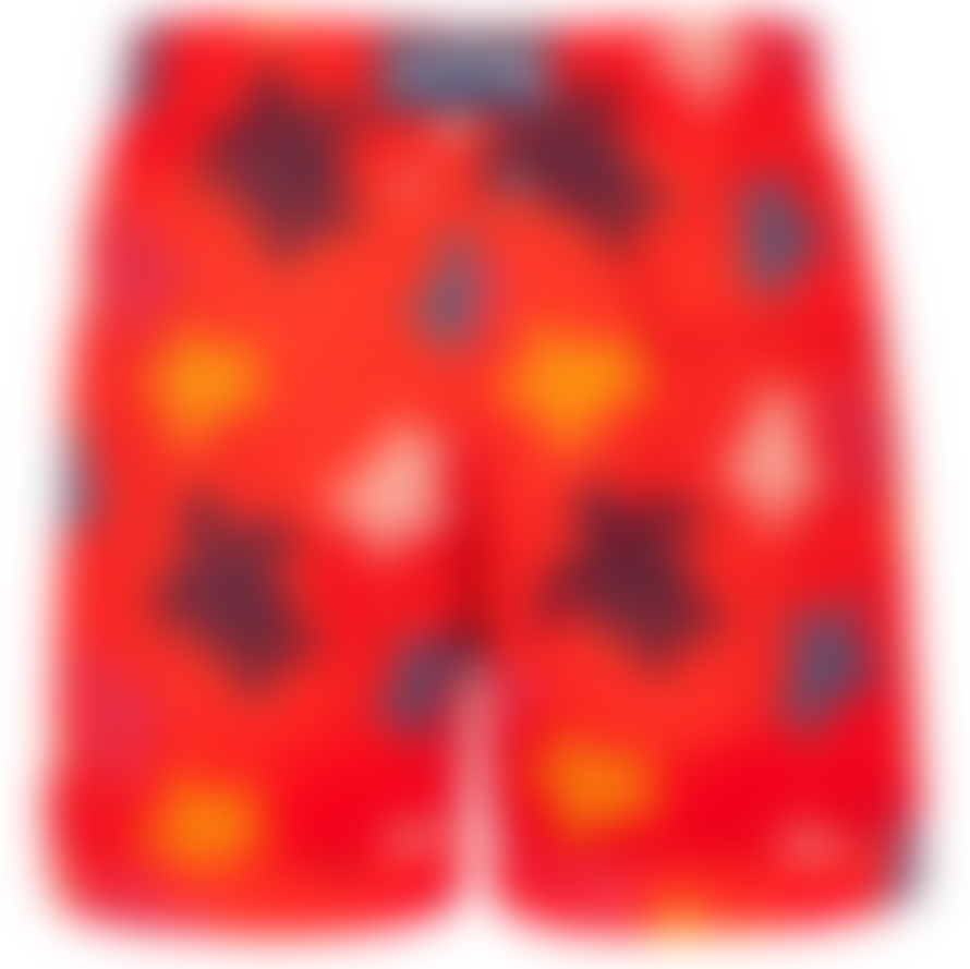Vilebrequin Moorise Swim Short Stretch Ronde Des Tortues Multicolores Poppy Red