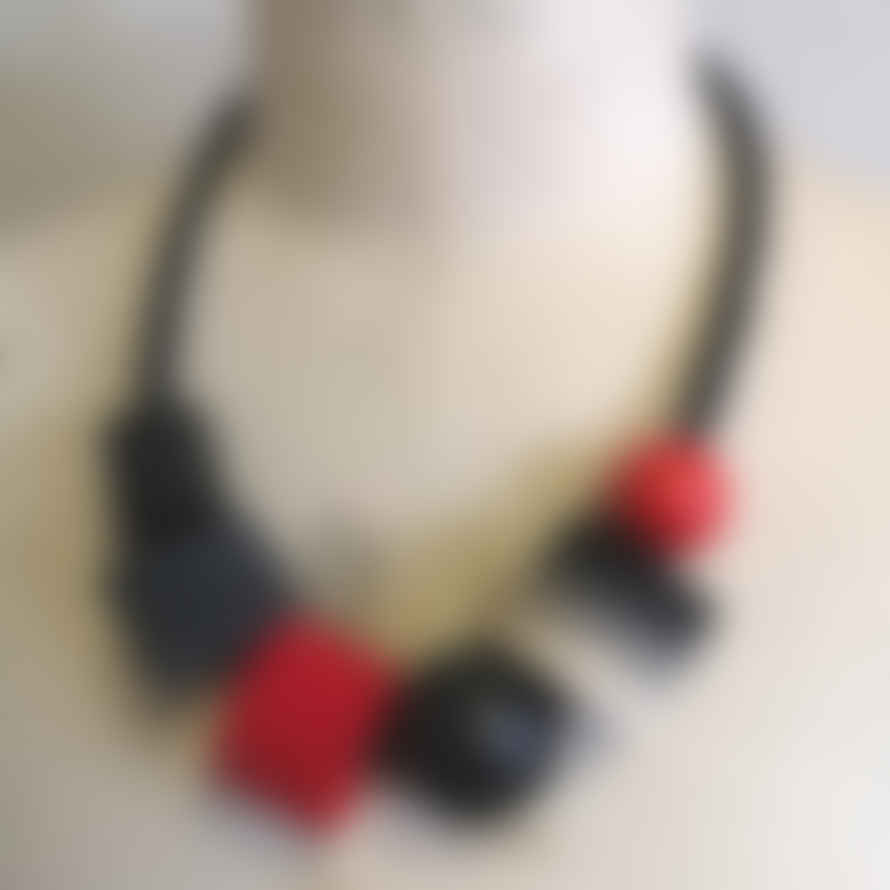 Lynsey Walters Industrial Felt Wool And Rope Necklace - Black, White And Red