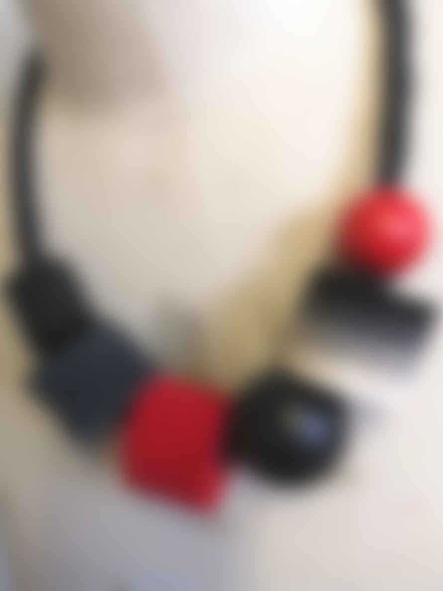 Lynsey Walters Industrial Felt Wool And Rope Necklace - Black, White And Red