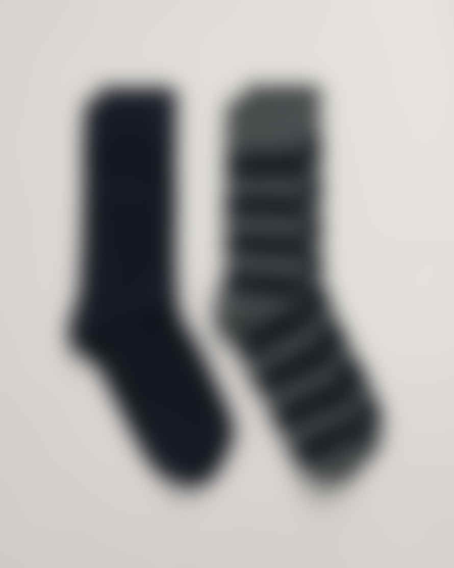 Gant - Charcoal Melange 2-pack Barstripe & Solid Socks 9960261 090