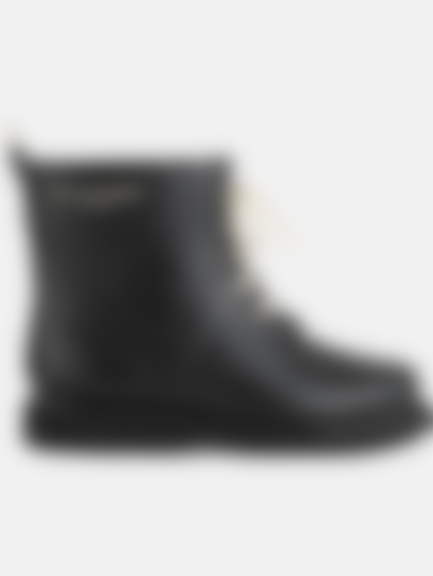 Ilse Jacobsen  Short Rubber Lace Up Wellington Boots Black Rub2 001