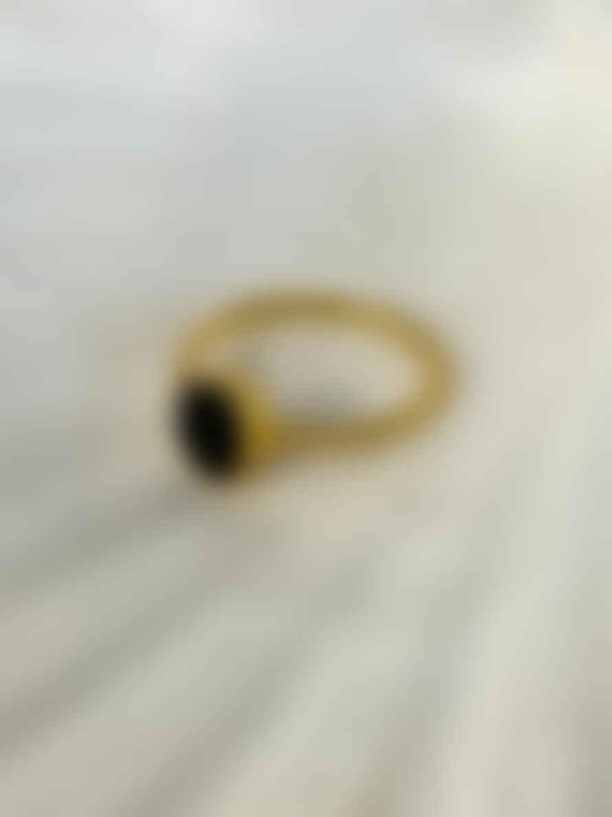 Nekewlam Ring Gold Onyx Gemstone Ring