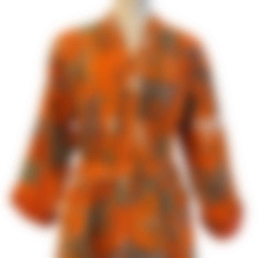 Behotribe  &  Nekewlam Cotton Kantha Kimono One Size Tangerine Wilderness