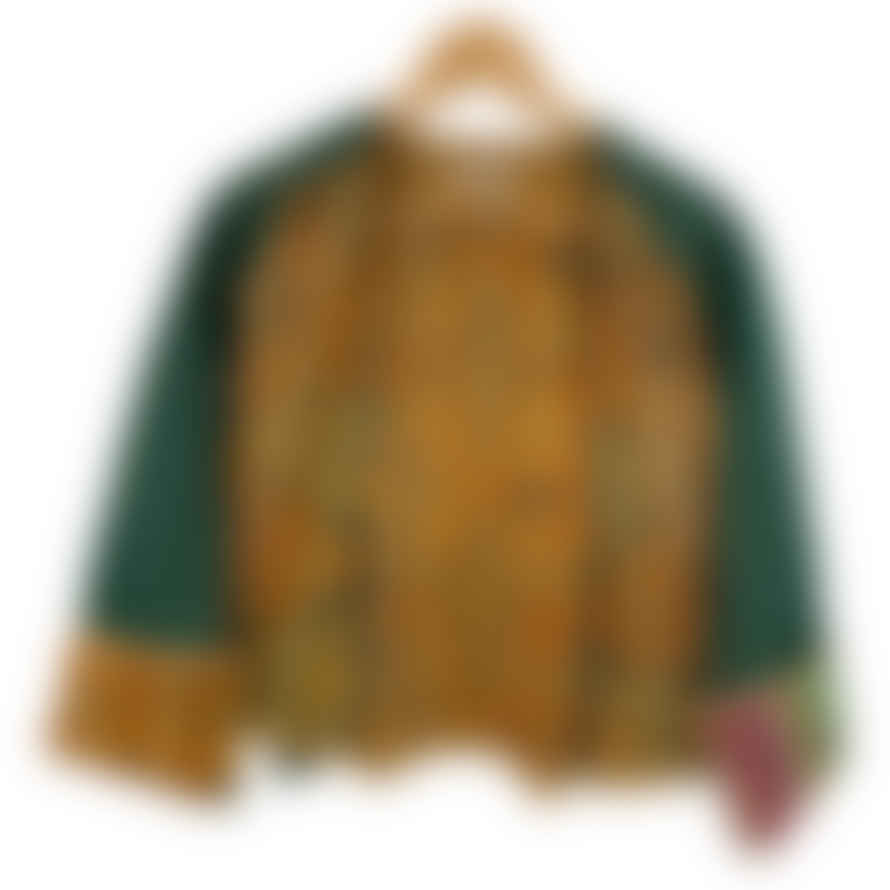 Behotribe  &  Nekewlam Jacket Cotton Kantha Reversable Vintage Fabric Green