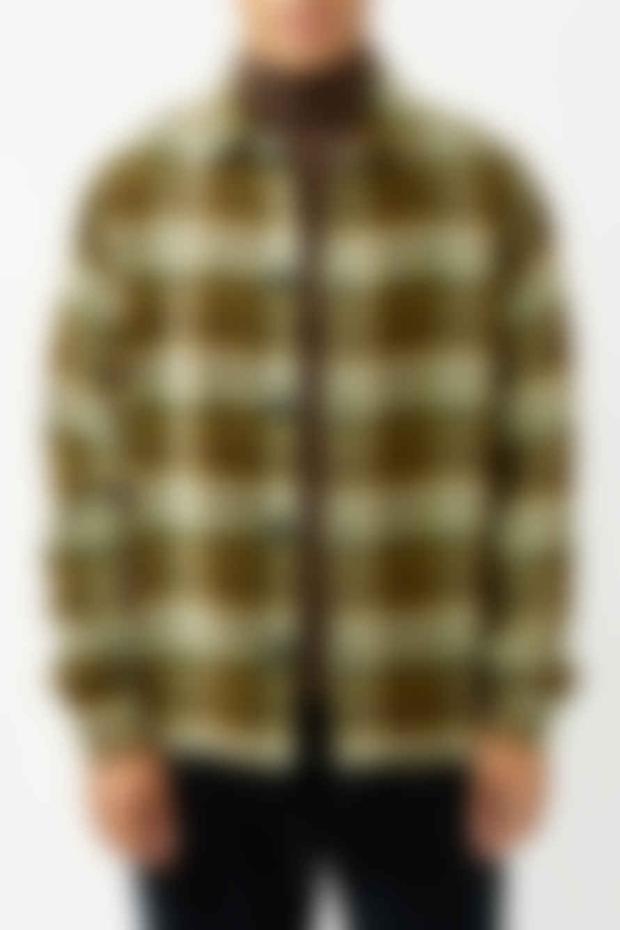 Knowledge Cotton Apparel  Green Checked Heavy Flannel Overshirt