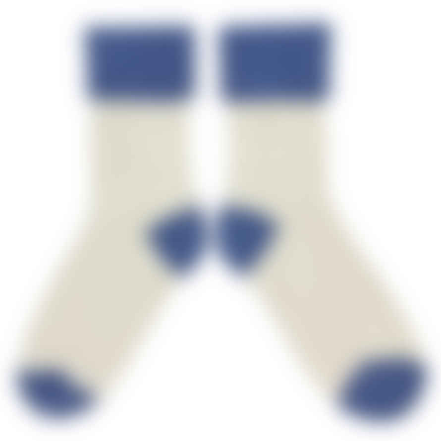 Catherine Tough Cashmere Slouch Socks - Oatmeal & Denim Blue