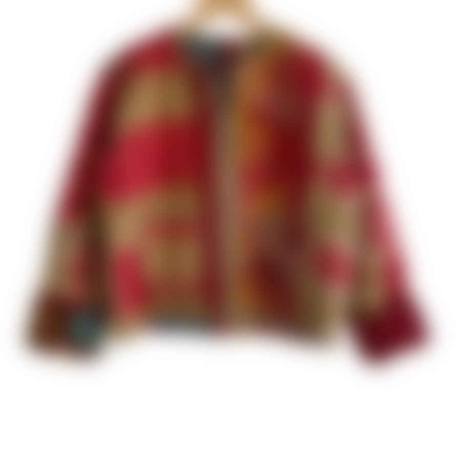 Behotribe  &  Nekewlam Jacket Reversable Vintage Kantha Cotton Winter Weight Red Patchwork