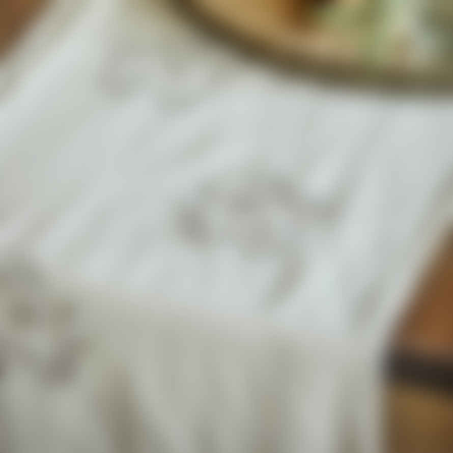 TUSKcollection Cotton Table Runner With Mistletoe Embroidery