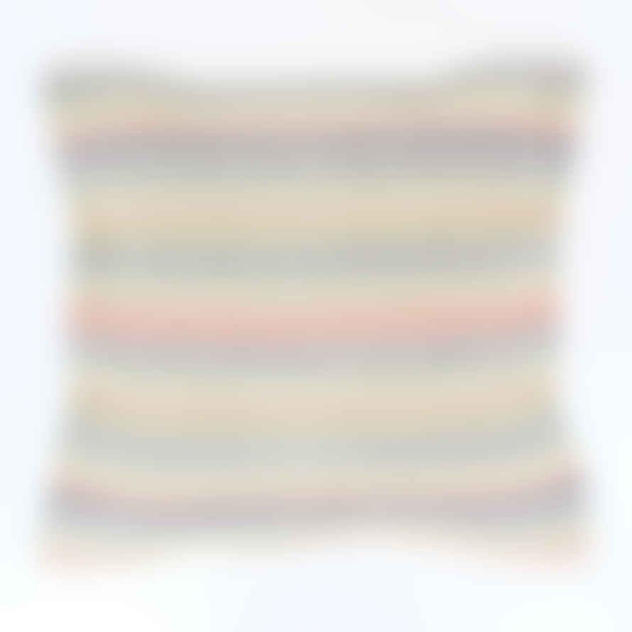 Lark London Sajani Handmade Striped Weave Cushion -coral/grey/green