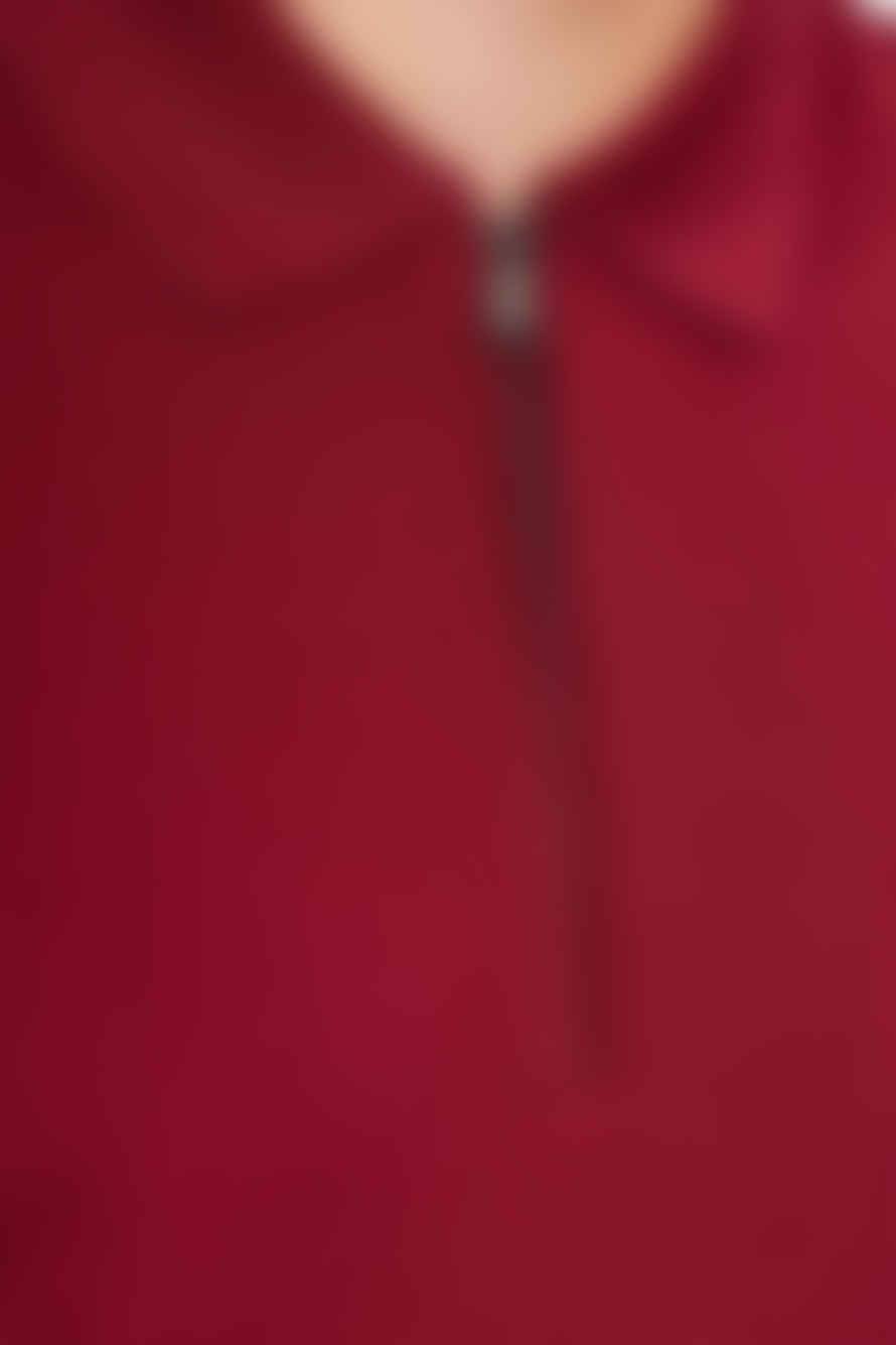 Hugo Boss Boss - Polston 34 Dark Red Slim Fit Mercerized Cotton Zip Neck Polo Shirt 50500332 602