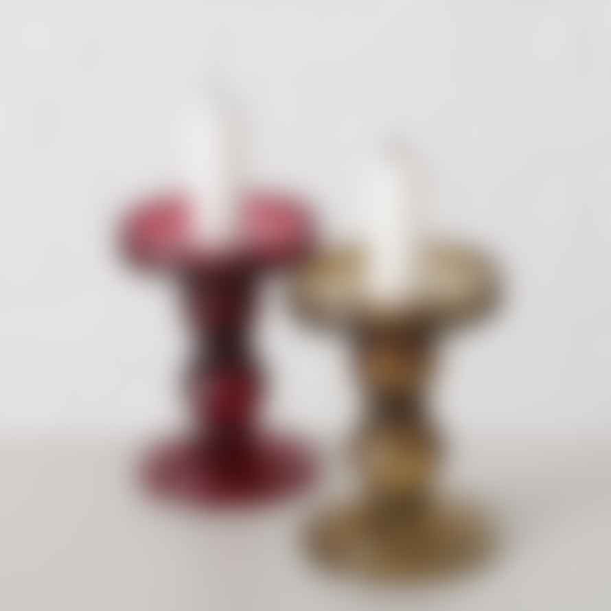 &Quirky Glass Pillar Candlestick Holder : Red or Green