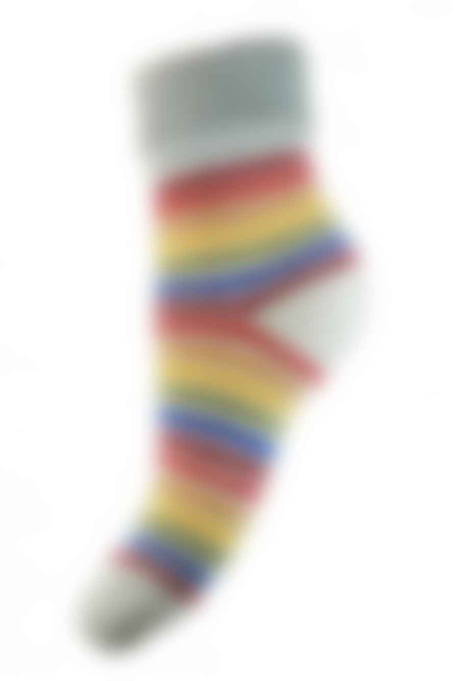 Joya Ws378 - Multi Coloured Stripe with Faux Fur Cuff Socks