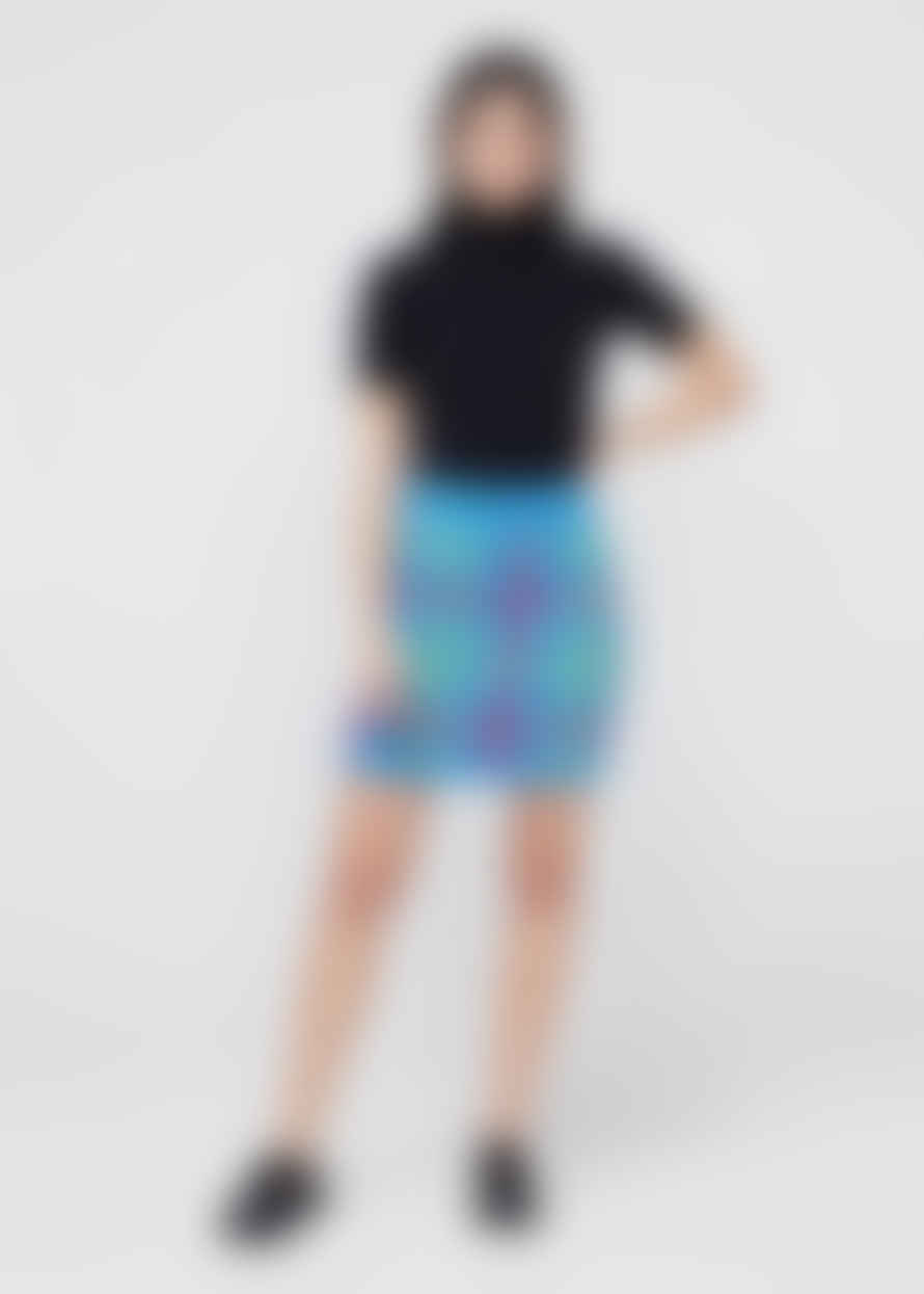 KITRI Susan Blue Check Boucle Knit Mini Skirt