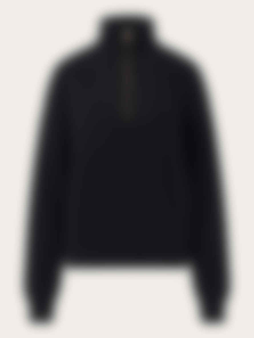 Anorak Knowledge Cotton Merino Wool Half Zip Knit Jumper Sweater Black