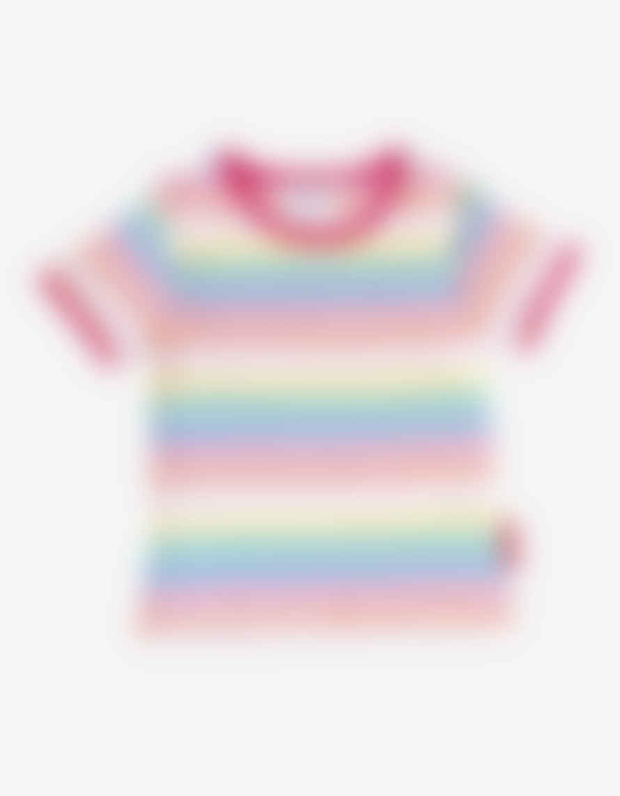 Toby Tiger Organic Rainbow Striped T Shirt with Pink Trim