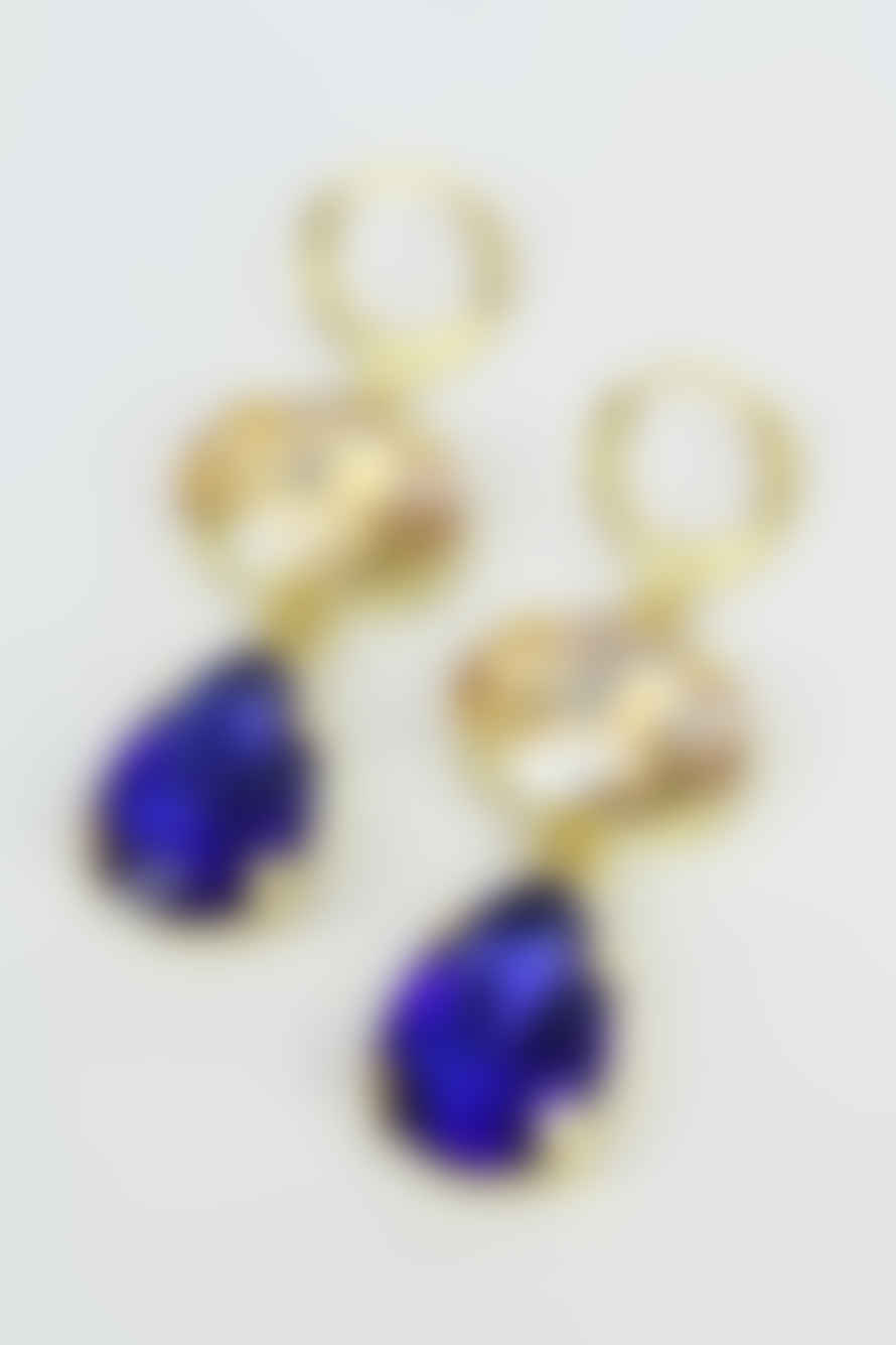 My Doris Champagne And Cobalt Double Drop Earrings