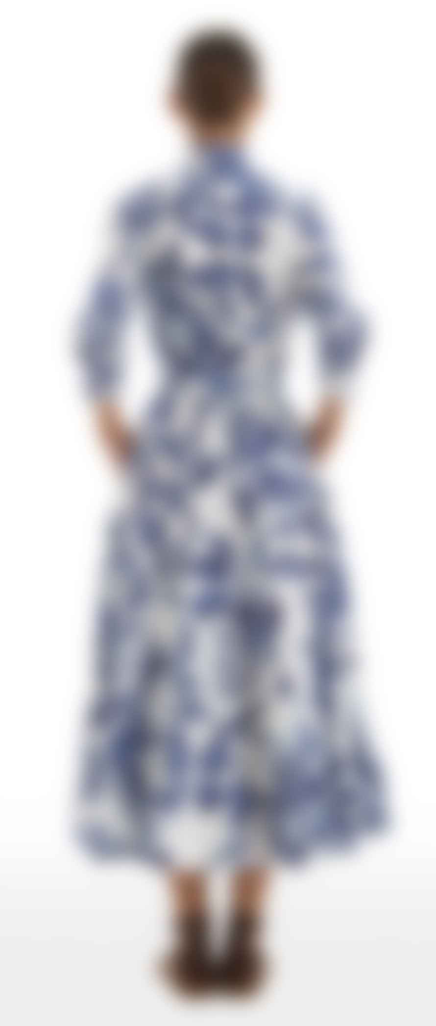 Sara Roka Long Button Through Patterned Dress In Blue - Blue, 10