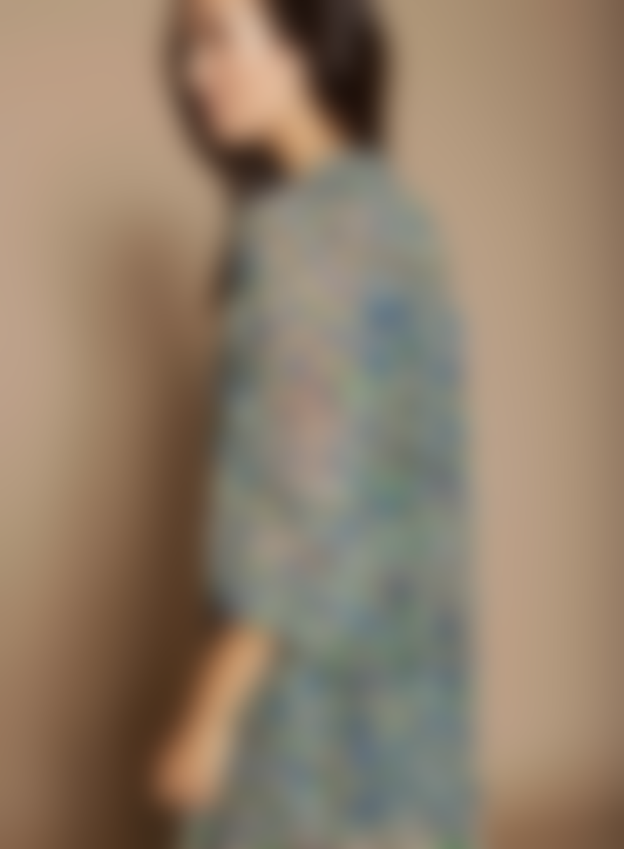 MEISIE Canesu Detail Chiffon Dress In Green/Blue