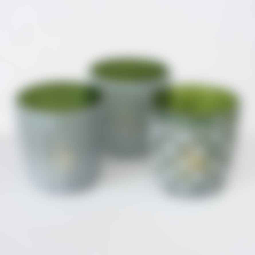 &Quirky Patty Green Candle Holders Set of 2 : Flowers, Dots or Lined