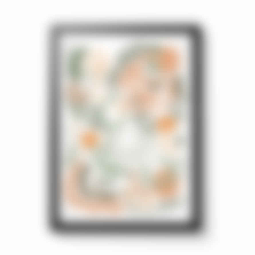 Lauren Riley Fungi Collage - Lichen Green & Wrinkled Peach A3 Framed Print
