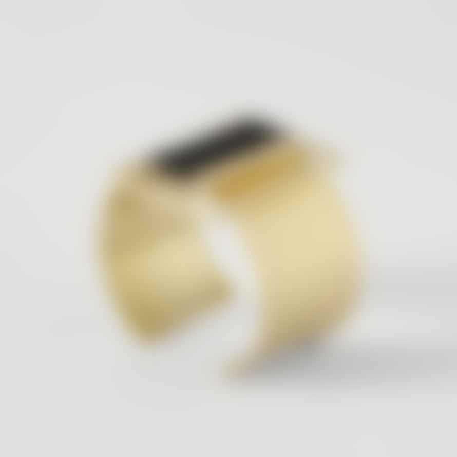 Katerina Vassou Gold Cuff Bracelet with Black Oblong