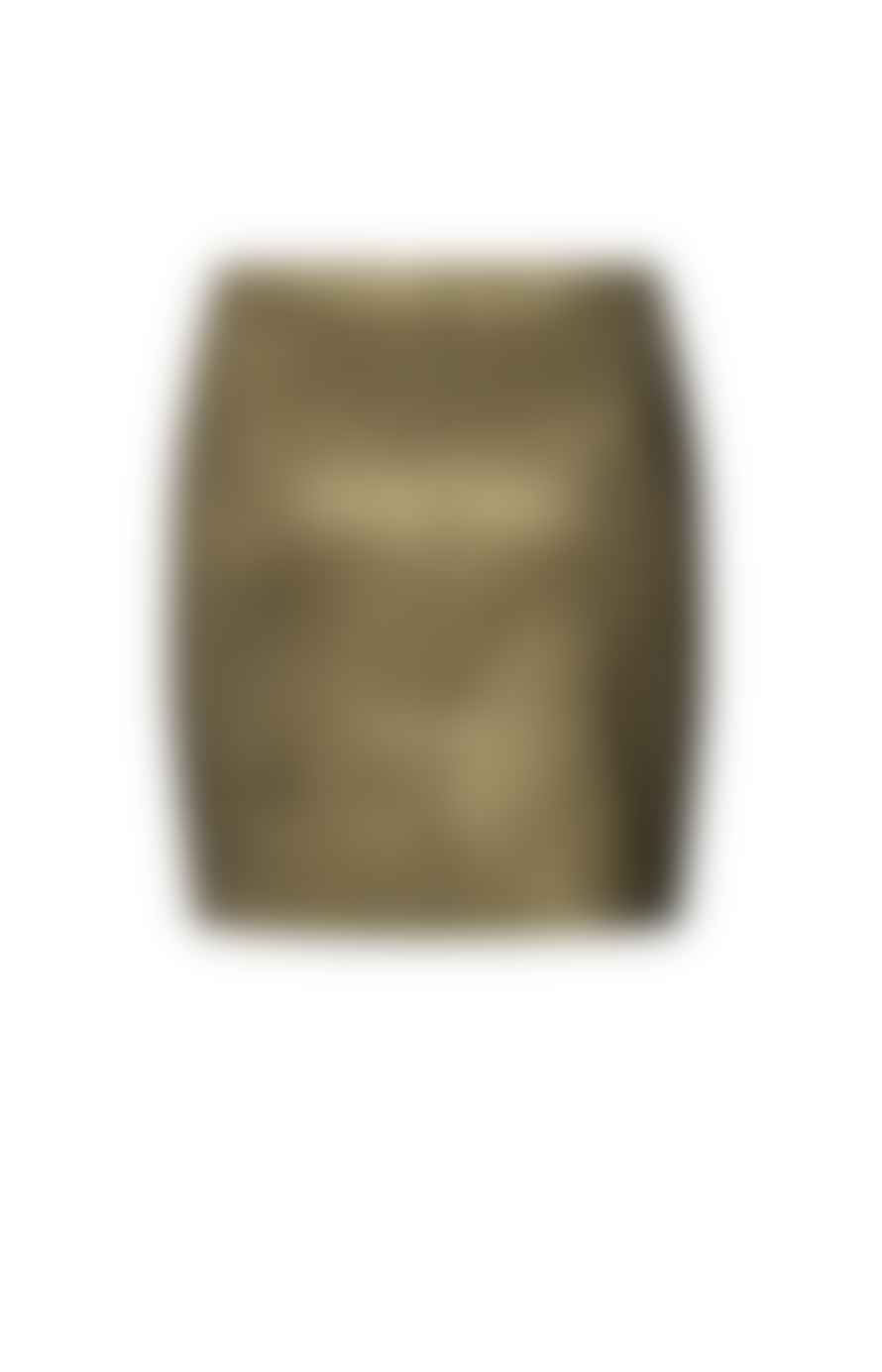 Yaya Mini Skirt With Zip And Glitter Effect In Straight Fit - Dark Gold