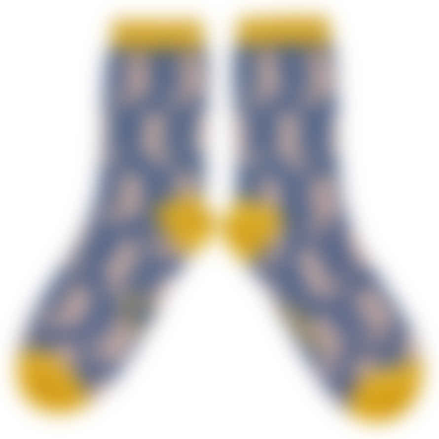 Catherine Tough Ladies Lambswool Ankle Seahorse Socks - Blue