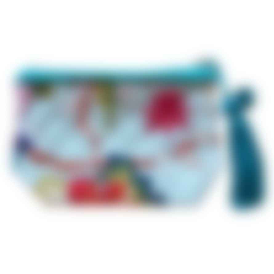 Powell Craft Blue Exotic Flower Make Up Bag