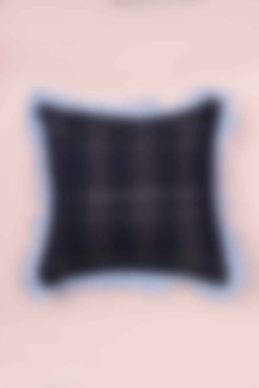 Saywood Ruffle Cushion, Zero Waste, Navy Check/ Pale Blue