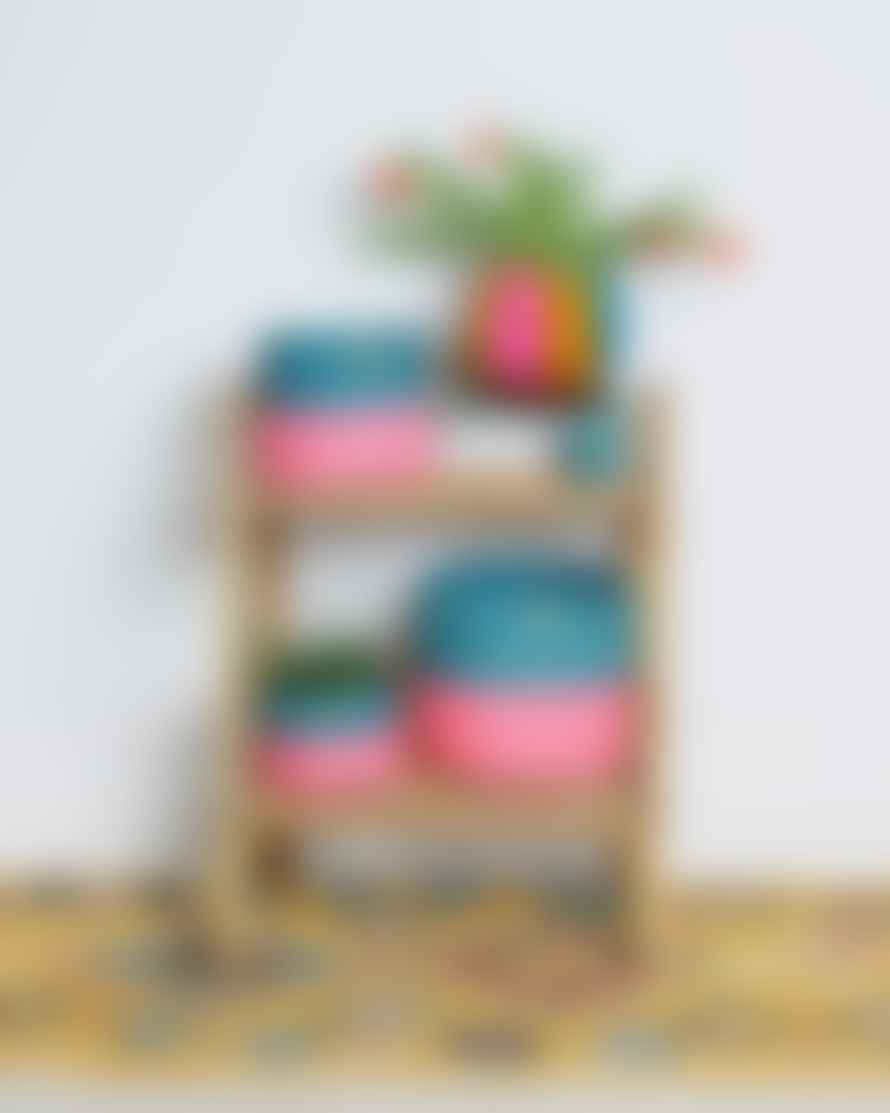 The Basket Room 24cm Teal and Hot Pink Duo Colour Block Kikao Woven Basket