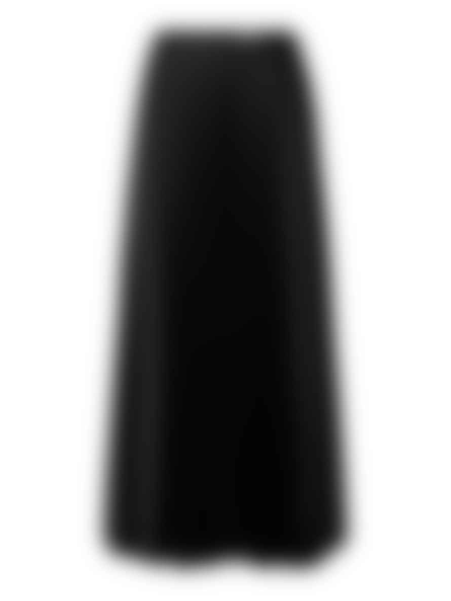 Selected Femme - Black Satin Pleated Maxi Skirt