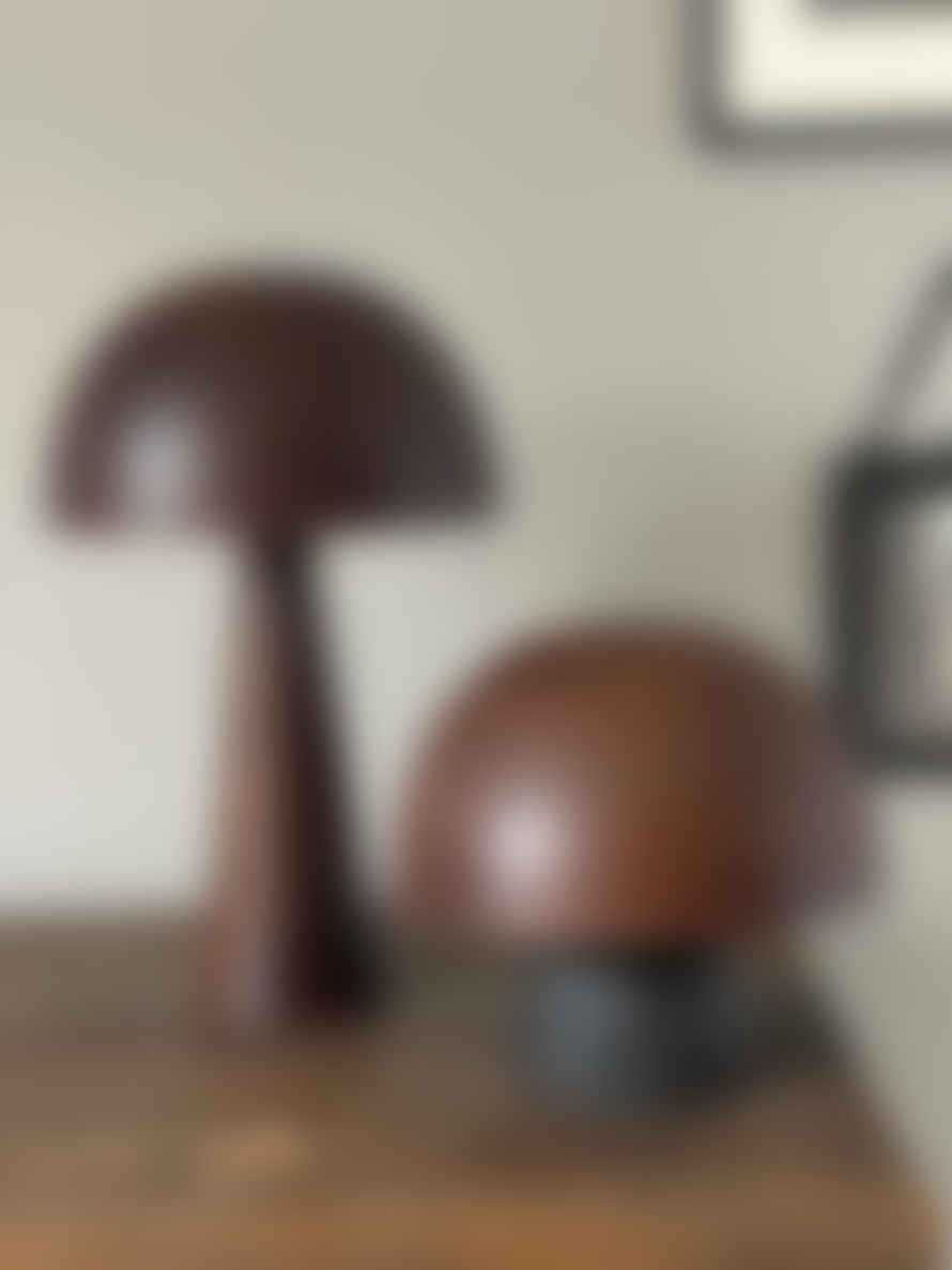 Window Dressing the Soul - Home Vega Mushroom Table Lamp - Rust Finish Iron And Antique Black