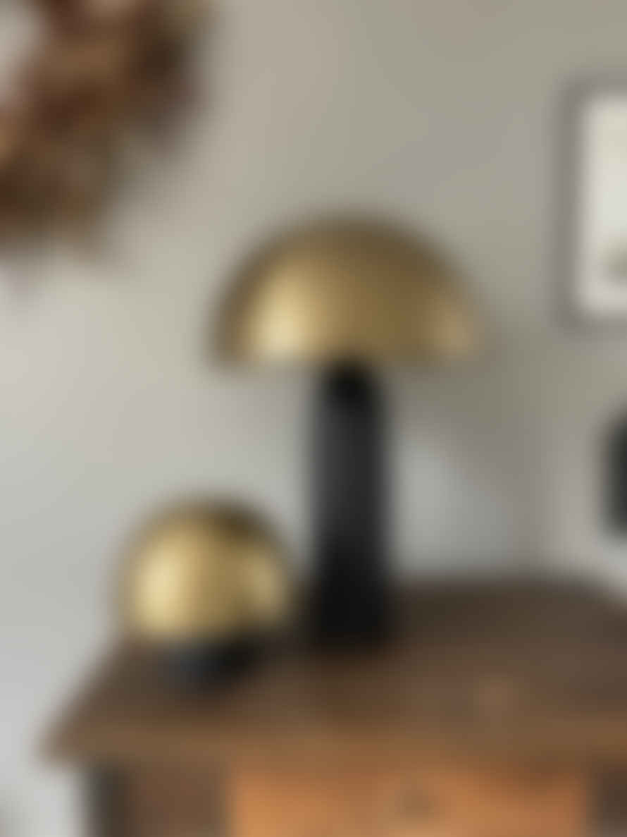 Window Dressing the Soul - Home Vega Mushroom Table Lamp - Antique Brass Finish Iron And Antique Black