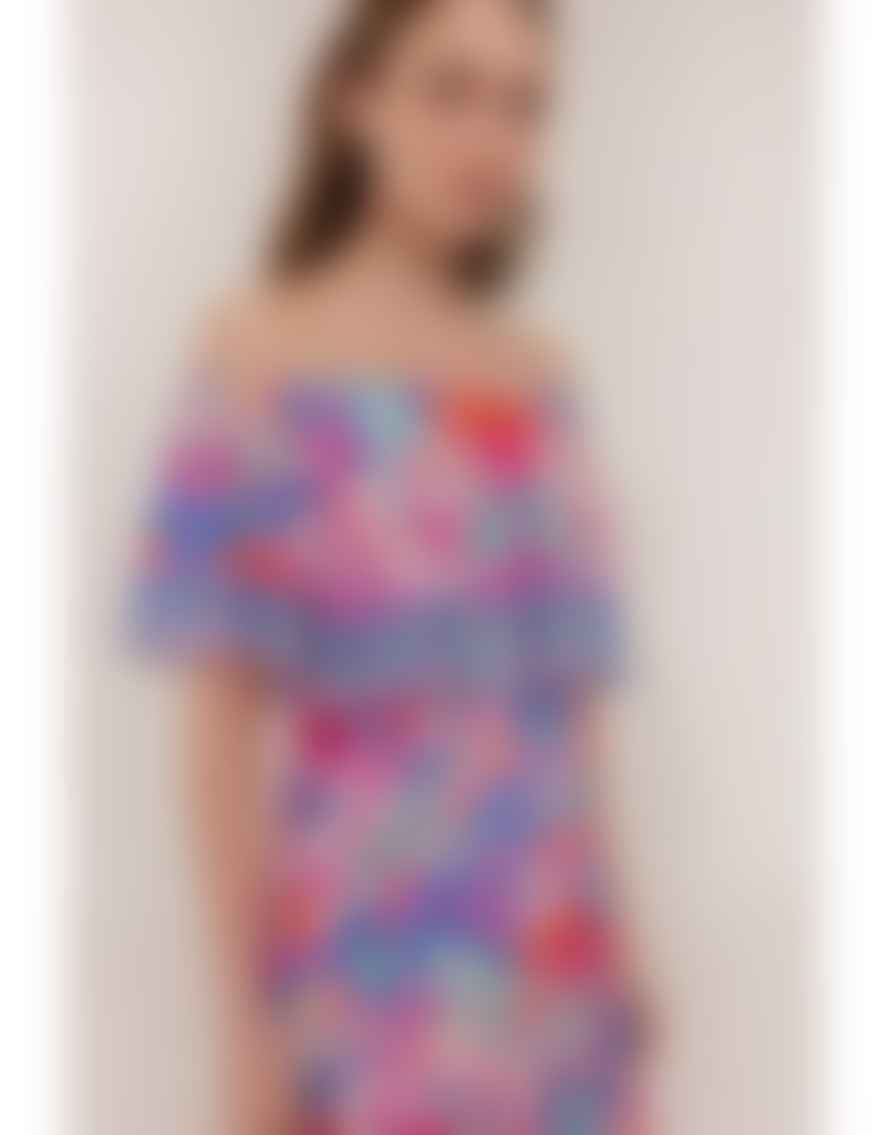 Inoa Ladybell Milano Print Frilled Maxi Dress Col: Pink Multi