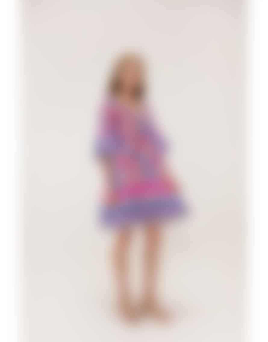 Inoa Scilla Milano Print Tied Ruffle Short Dress Col: Pink Multi