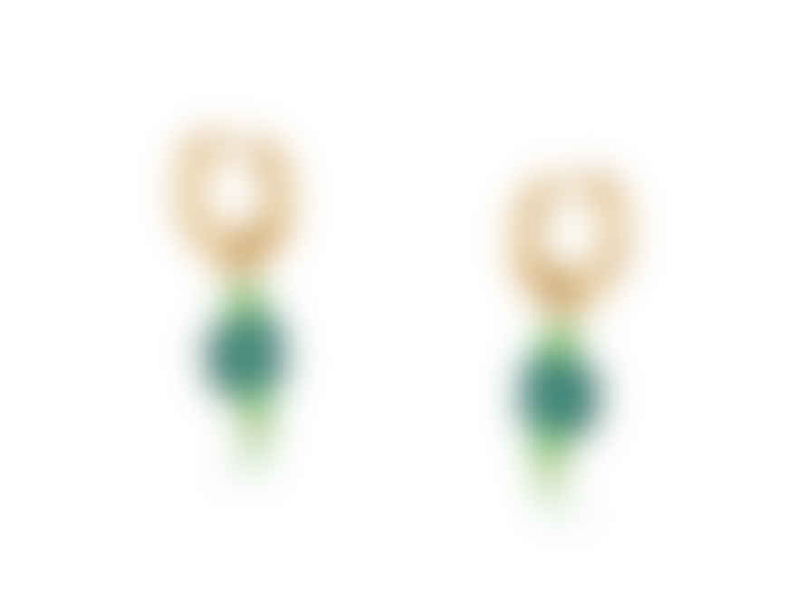 Big Metal Green Bead Huggie Earrings