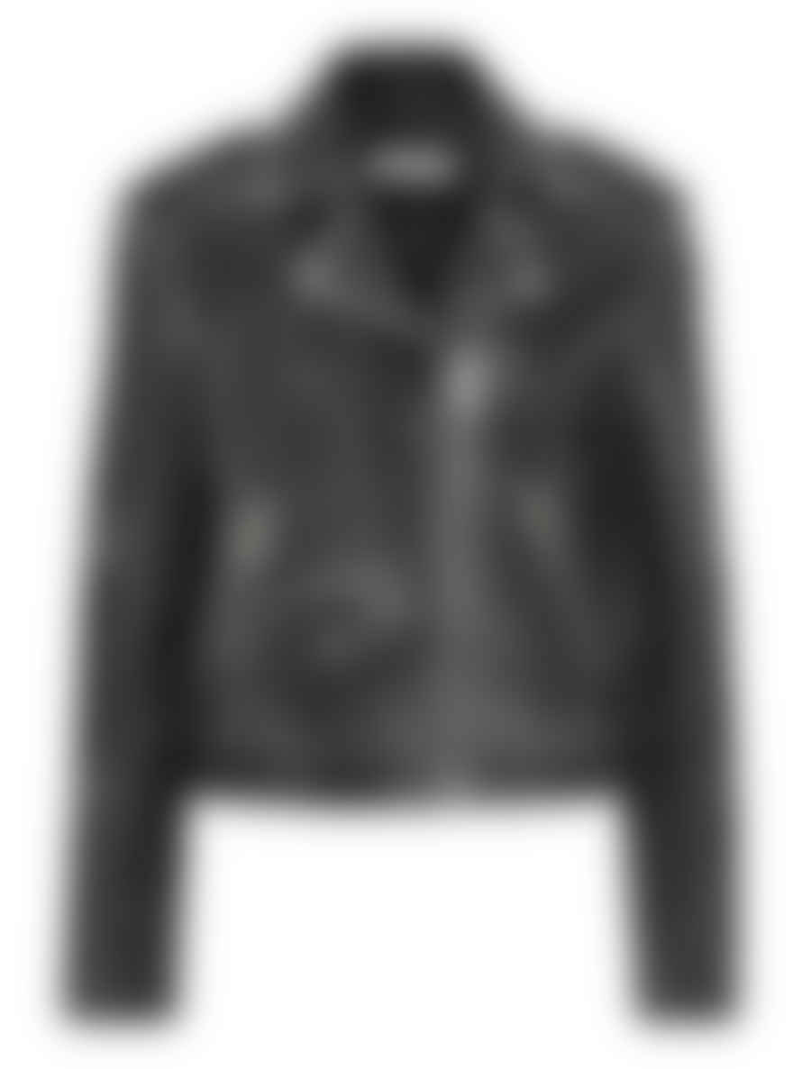 b.young Bydenno Leather Biker Jacket Grey