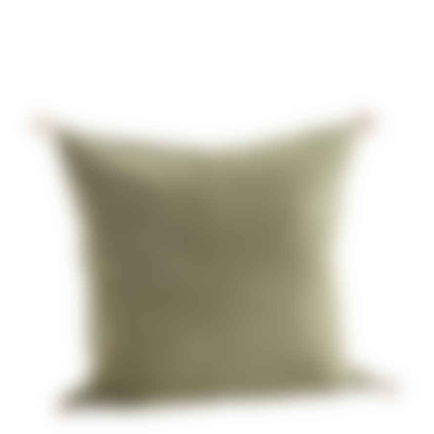 Madam Stoltz Washed Cotton Cushion In Olive
