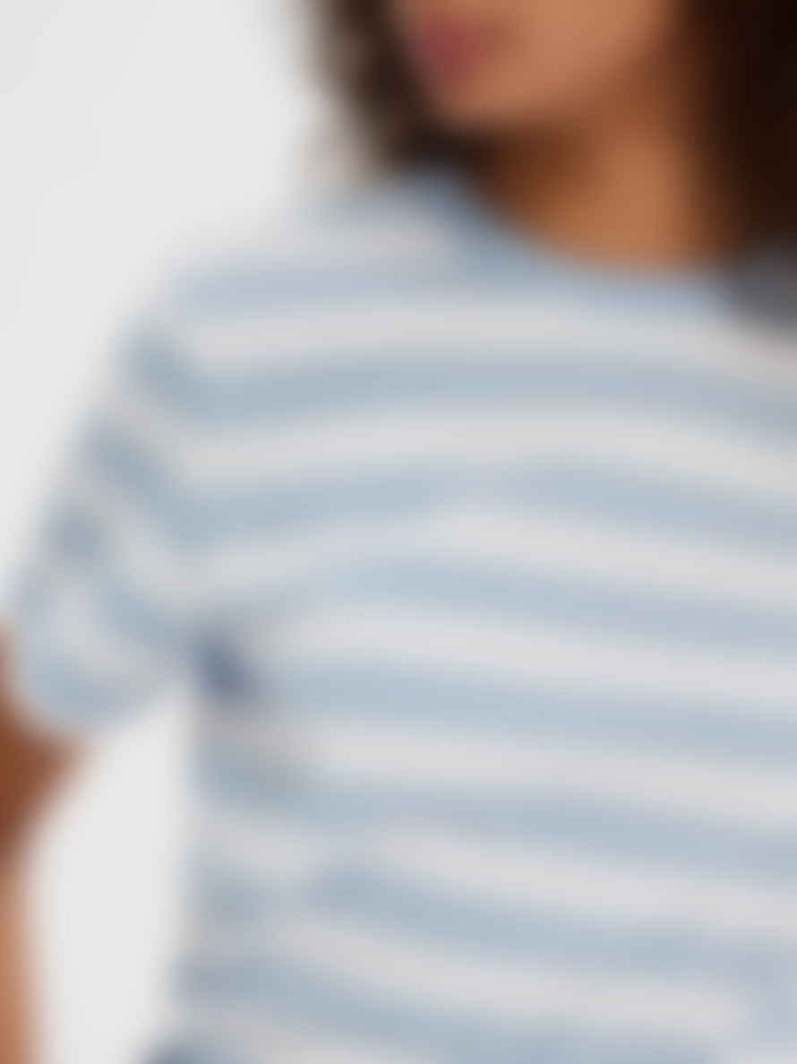 Selected Femme Short Sleeved Striped Boxy Tee - Cashmere Blue/white